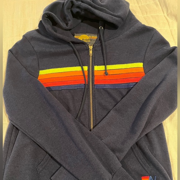 Aviator Nation Zip Hoodie Neon Stripe in Blue, Size- Small - Picture 3 of 5
